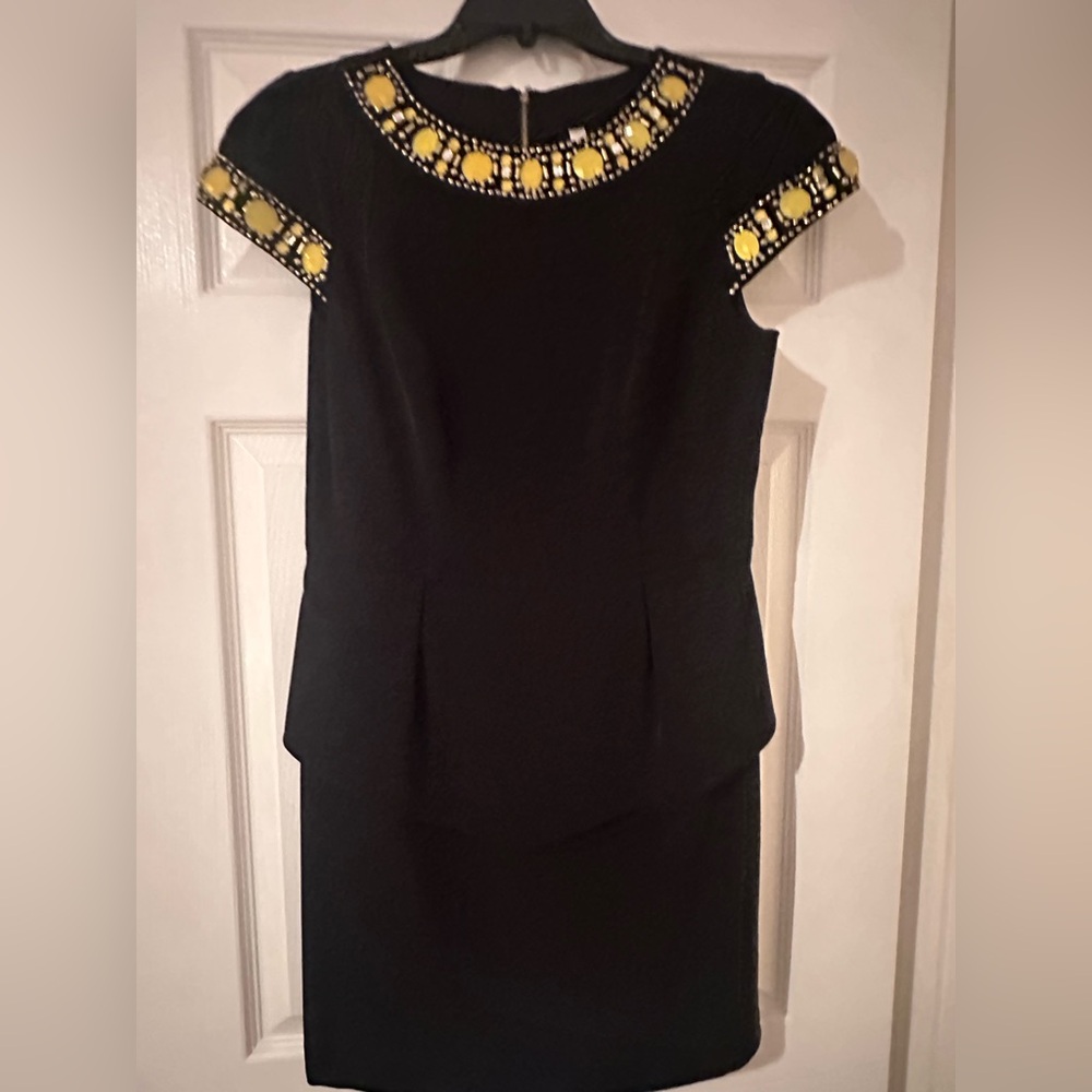 Kensie Black Dress with Yellow and Silver Accents